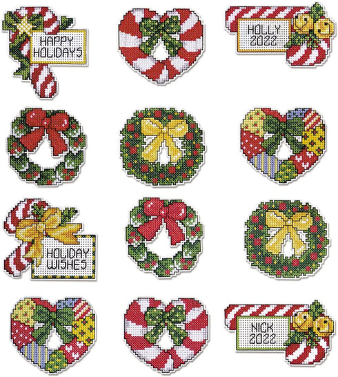 Design Works Crafts, 2-1/2" x 3" Each Cross Stitch Ornament Kit, Christmas Wreaths...