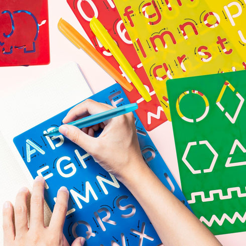 22Pcs Alphabet Tracing Stencil Set for Kids Drawing Stencils with Color Highlighter Letters Numbers and Cute Animal Pattern Paint Boards Learn Art...