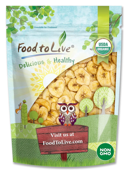 Food to Live Organic Banana Chips, 8 Ounces Sweetened, Unsulfured, Non-GMO, Kosher, Vegan, Bulk...