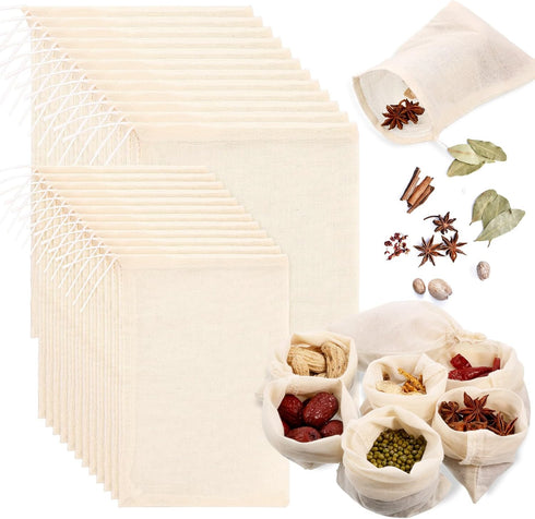 24 Pieces Spice Bags for Cooking Cheesecloth Bags for Straining Reusable Empty Tea Bags Drawstring Soup Bags Muslin Bags (3 x 4 Inch, 5 x 6 Inch)...