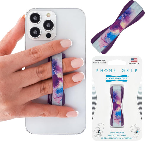 LOVEHANDLE Universal Phone Grip for Smartphones & Mini Tablets - Phone Holder for Hand - Wireless Charging Compatible - Made in The USA - Midnight...