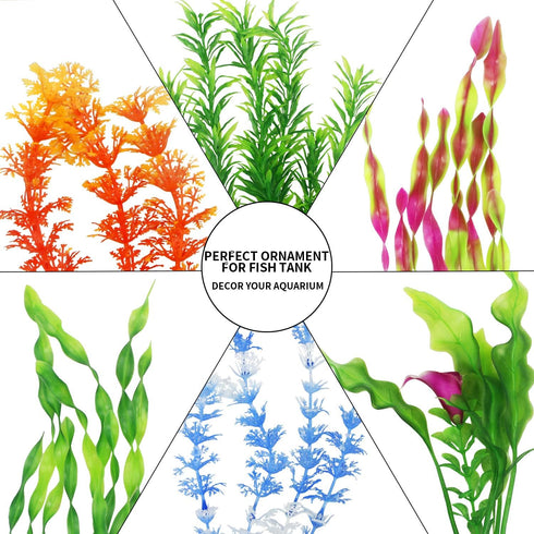 MyLifeUNIT Artificial Fish Tank Plants, 10 Pack Plastic Aquarium Plants Decorations...