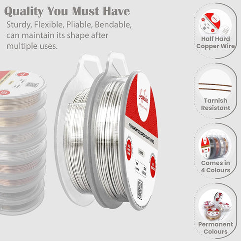 Jewelry Wire, 2 Rolls All-Purpose Craft Wire, 20 Gauge Wire and 26 Gauge Beading Wire for Jewelry Making Kit, Tarnish Resistant 10m Long Copper Wi...