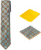 Men's Woven Medallion Regular Length Neck Tie with 2 Handkerchief Pocket Squares Hanky Set - Brown Gold...