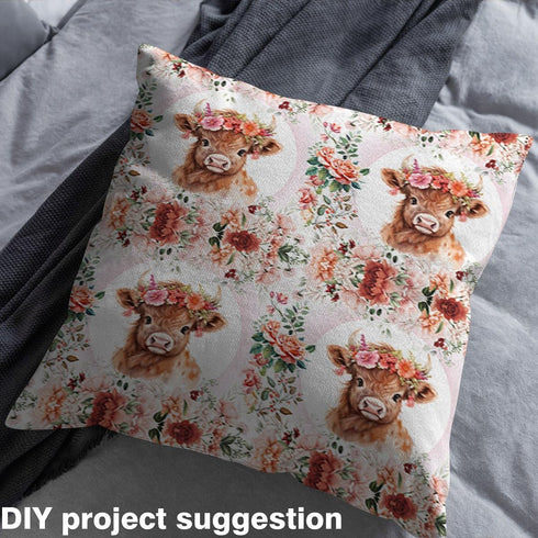 Feelyou Cute Highland Cow Fabric by The Yard 1 Yard Cartoon Animal Decorative Waterproof Outdoor Fabric Flower Floral Print Upholstery Fabric for ...