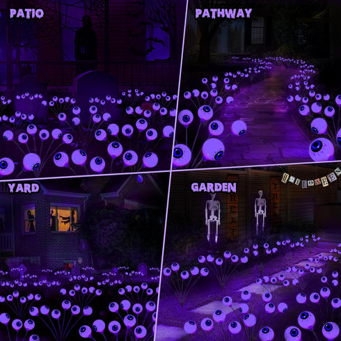 Brizled Solar Halloween Lights, 2 Pack Total 12 LED Halloween Eyeball Lights, 2 Modes Outdoor Halloween Lights, Purple Swaying Firefly Lights, Hal...