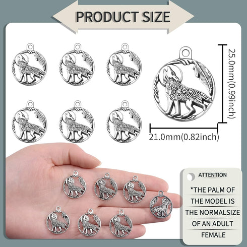 30pcs Antique Silver Animal Wolf Charms Pendants DIY Bracelets Necklace Jewelry Making Craft Wholesale 25mmX21mm (A474)...