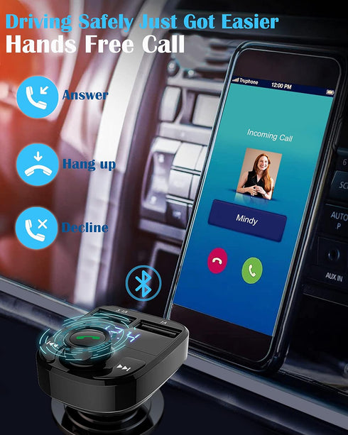 Handsfree Call Car Charger,Wireless Bluetooth FM Transmitter Radio Receiver,Mp3 Audio Music Stereo Adapter,Dual USB Port Charger Compatible for Al...
