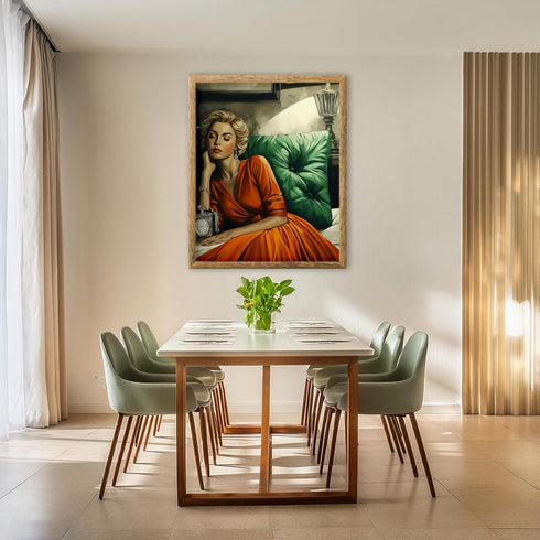 Posterizer 1 pcs-romantic scene-woman in orange dress-Vintage Art-Inspirational Women's Art-Gift for Woman, Women, Wife, Girlfriend- unframed wall...