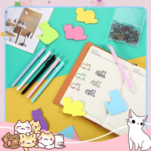 42 Pcs Stationery Set 6 Color Cute Sticky Notes 30 Pcs Paper Clips and 6 Pcs Cute Pen Lover Gifts Lovely Office Desk Accessories for Work School O...