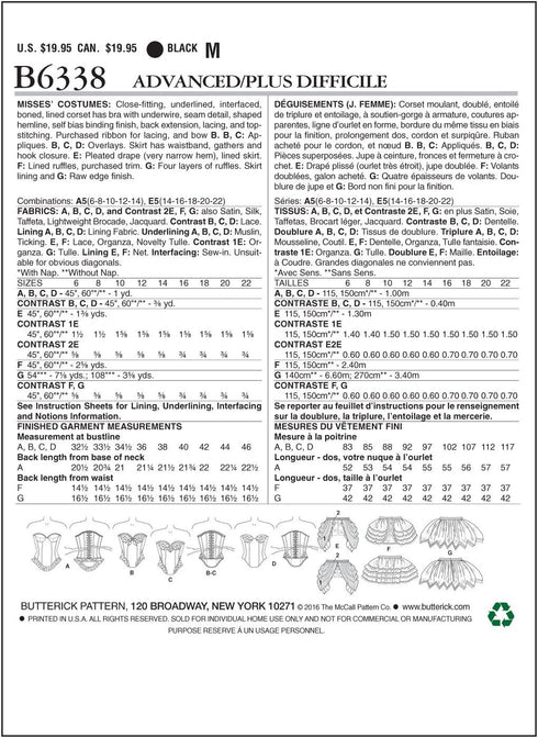 Butterick Patterns B6338 Curved-Hem Corsets & Skirts, A5 (6-8-10-12-14)...