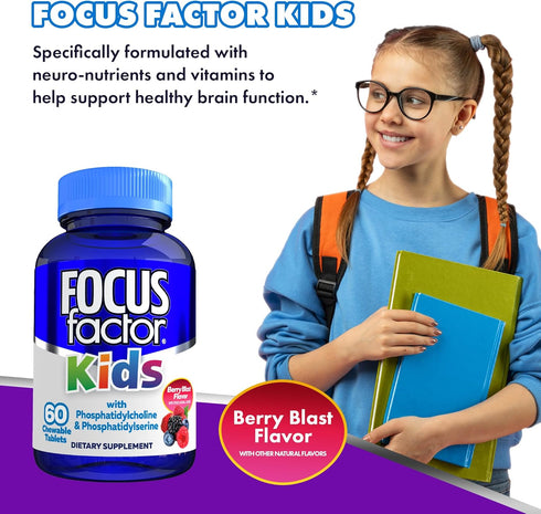 Focus Factor Kids Complete Daily Chewable Vitamins: Multivitamin & Neuro Nutrient (Brain Function) w/Vitamin B12, C, D3-60 Count...