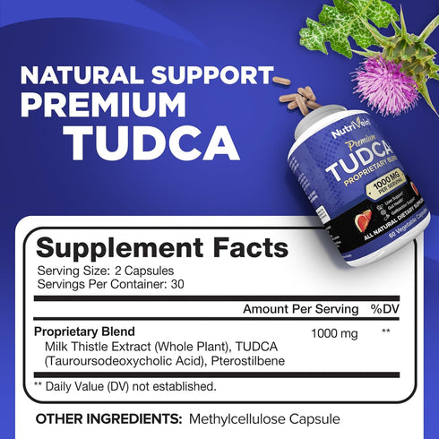 Nutrivein TUDCA+ Liver Support Supplement 1000mg - Liver Detox and Cleanse for Liver Health - 30 Day Supply (60 Capsules, Two Daily)...