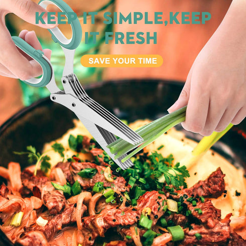 Updated 2025 Herb Scissors Set - Cool Kitchen Gadgets for Cutting Fresh Garden Herbs - Herb Cutter Shears with 5 Blades and Cover, Sharp and Anti-...