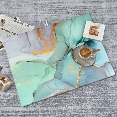 Teal Marble Golden Swirls Pattern Dish Drying Mats For Kitchen Counter Microfiber Absorbent dish Mat Xl Reversible Drying Mats For Countertop 18 I...