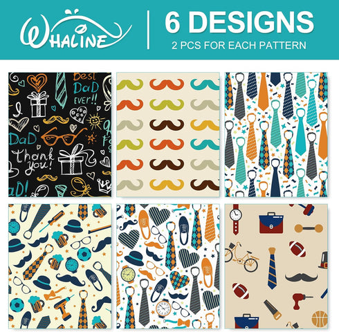 Whaline 12 Sheet Father's Day Wrapping Paper Necktie Mustaches Watch Print Wrapping Paper I Love You Dad Art Packaging Paper for Fathers Birthday ...