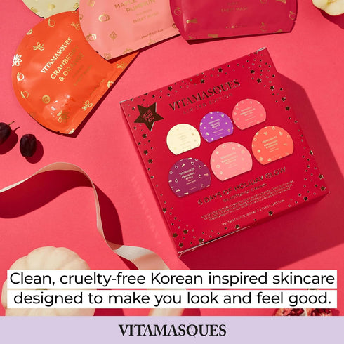 Vitamasques 6 Days of Glow Face Mask Set, 6-Piece Set Beauty Mask Set Includes Face Sheet Masks, Sleeping Mask & Peel Off Mask - Vegan-Friendly, F...