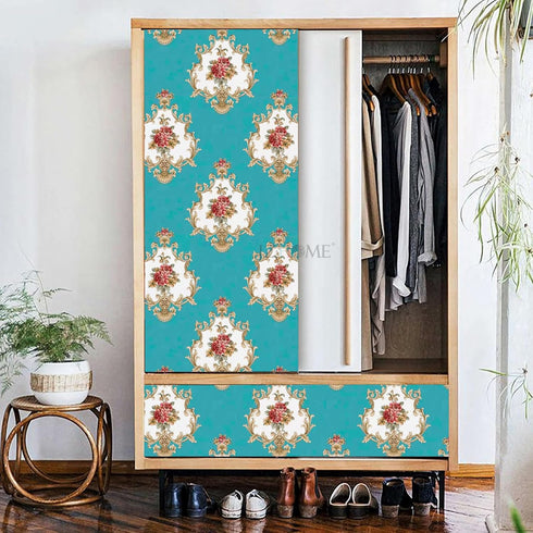 5482 Luxury Damask Peel and Stick Wallpaper 17.7"× 9.8ft Cyan Peony Floral Self Adhesive Contact Paper Removable Damask Furniture Decorative Paper...