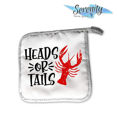 Crawfish Home Decor | Decorative Kitchen Hot Plate Pot Holder Oven Mitt Set | Heads Or Tails | Red White Southern Crawdads Crayfish Bayou Spring S...