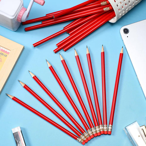 24 Pieces Round Pencils HB Graphite Pencils Wood Pencils with Eraser Cute Pencil Pack for School Drawing Sketching Wedding Office Supplies(Red)...