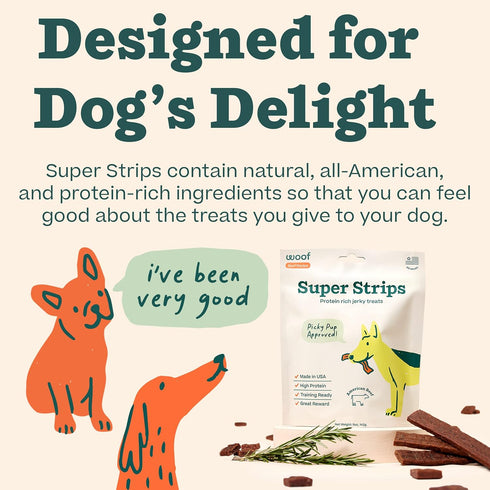 WOOF Super Strips, Protein-Rich Dog Treats, Beef Jerky for Dogs, Training Treats or Meal Booster, Made in The USA...