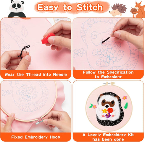 WATINC Embroidery Kits for Beginners 3 Cross Stitch DIY Kits with Embroidery Fabric Patterns Hoop Threader Instruction Needlepoint Starter Kits Ed...
