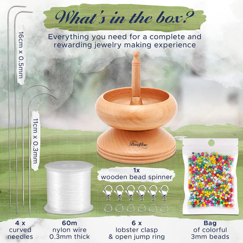 BEADFLOW Beadflow Bead Spinner Bracelet Making Kit – Beads for Bracelet Making with Premium Wooden Bowl – Includes 4 Curved Needles,...