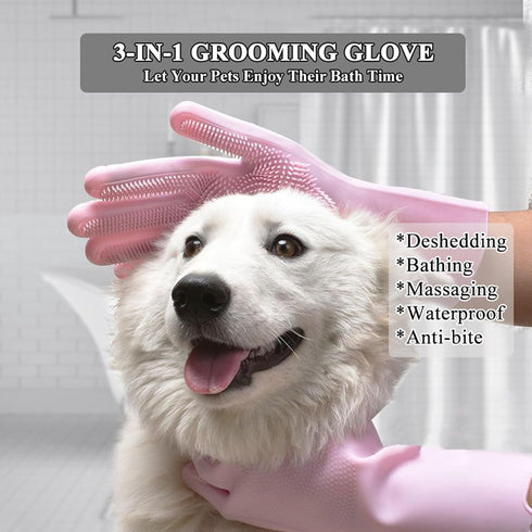 Pet Grooming Gloves, Heat Resistant Silicone Dog Cat Bathing Washing Mitts with High-Density Teeth and Enhanced Five Finger Design, Massaging Hair...