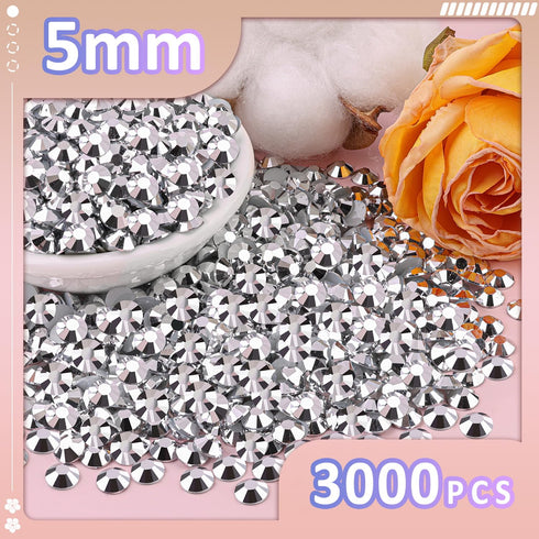 3000Pcs 5mm Resin Rhinestones with 3Pcs 10ml B7000 Jewelry Glue for Crafting, Silver Large Amount Flatback Gems, Bedazzling Crystal Bulk for DIY C...