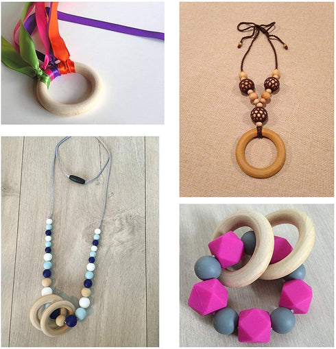 Onwon 10 Pieces Wooden Rings Natural Wood Rings Without Paint Smooth Unfinished Wood Circles for Craft DIY Baby Teething Ring Pendant Connectors J...