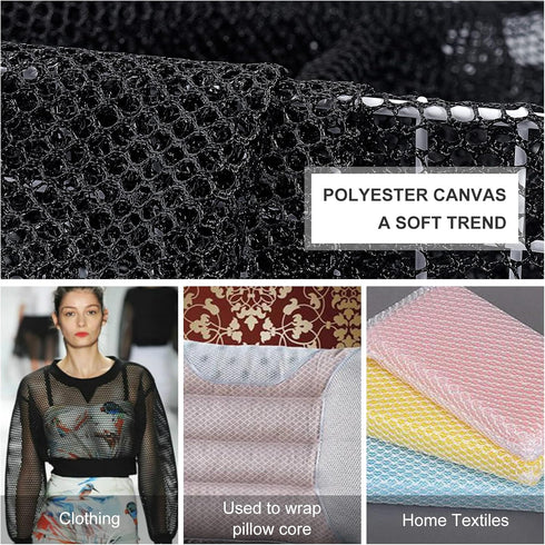 BENECREAT 2yard Black Mesh Fabric, Polyester Hexagon Tulle Netting for Bag Making, Inner Linings and Wash Bags, 61 inch Wide...