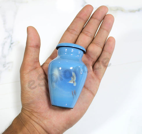 Esplanade Metal Mini Cremation Urn Keepsake Memorial Jar Pot Container |Small Urn for Funeral Ashes Burial | White Pigeon Printed Keepsake | Blue ...