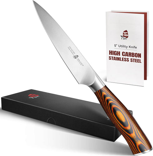 TUO Utility Knife, Small Kitchen Knife, 5 inch Paring Knife High Carbon German Stainless Steel Cutlery with Ergonomic Pakkawood Handle...