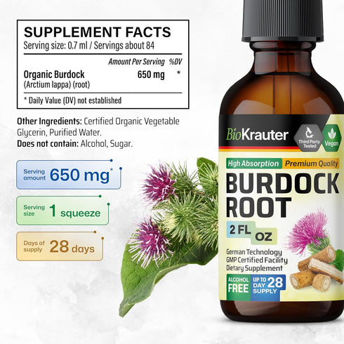 Burdock Root Tincture - Antioxidant Support Liquid Supplement - Burdock Root Organic Extract - Alcohol and Sugar Free - Vegan Drops 2 Fl.Oz....