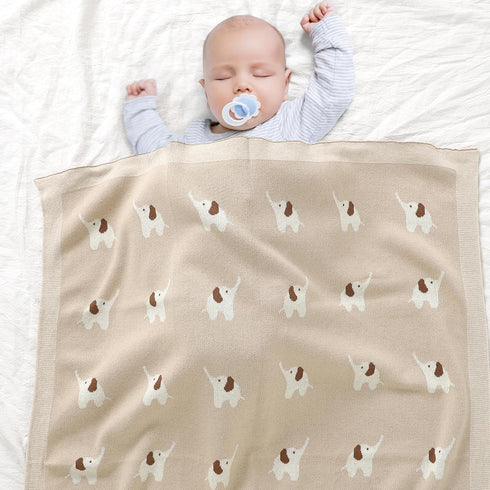 100% Cotton Baby Blanket Knit Soft Cozy Swaddle Receiving Blankets Toddler Infant blanket with Lovely Elephant for Newborn Boy Girls - Camel, 90 x...