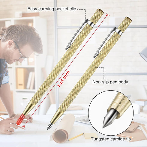 Hiboom 7 Pcs Carpenter Mechanical Pencil 2-in-1 Set with 54 Pcs Solid Refills Carbide Scriber and Deep Hole Marker Woodworking Construction Built ...