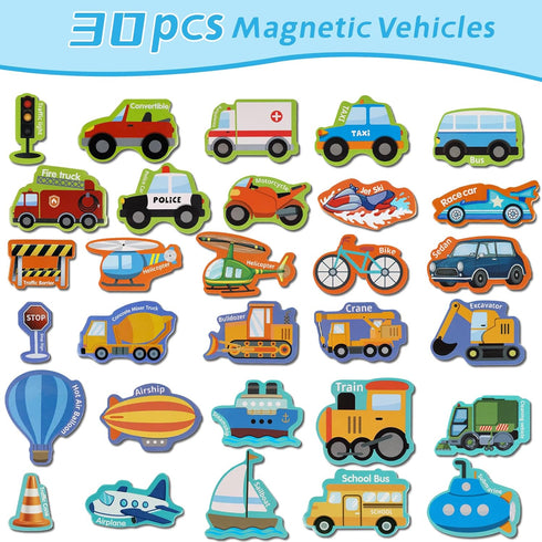 Fridge Magnetic Transports for Toddlers 30PCS Vehicles Magnets for Kids Ages 3+ Cute Refrigerator Magnets for Fridge Flash Cards Learning & Educat...