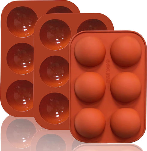 6 Holes Medium Semi Sphere Silicone Molds, 3 Packs Half Sphere Silicone Baking Molds for Making Chocolate, Cake, Jelly, Dome Mousse...