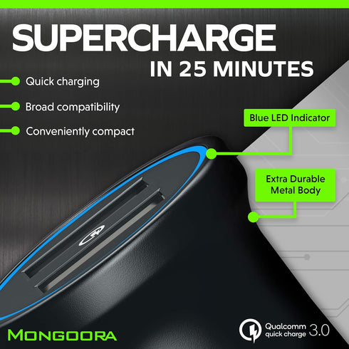 Car Charger Adapter - Metal, Portable, 3.0 Car Chargers with Dual USB Ports and Fast Charging Technology - Compatible with iPhone, iPad, Samsung G...