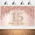 Happy 15th Birthday Banner Backdrop Decorations for Girls, Rose Gold 15 Birthday Party Sign Supplies, Pink 15 Year Old Birthday Poster Background ...