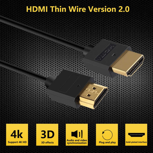 PASOW 4K HDMI Cable Ultra Thin Male to Male 36AWG High Speed Slim Cable (5FT/1.5M)...