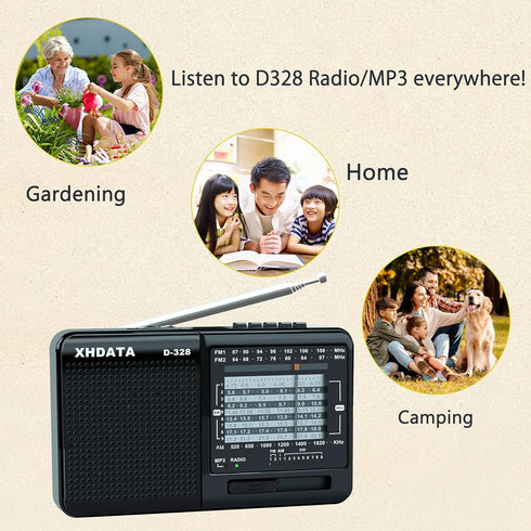 D-328 Shortwave AM FM DSP Portable Small Multi Band Radio Stereo MP3 Player with Rechargeable Battery Earphone Jack Portable Multimedia Speaker wi...