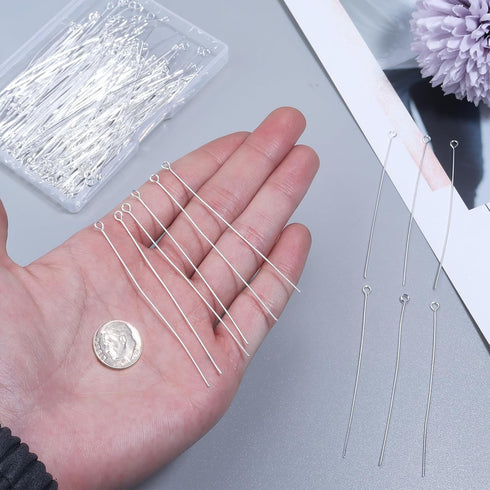 200 Pcs 70mm/2.76 Inch 21 Gauge Straight Eye Pins for Craft Earring Bracelet Necklace Pendant DIY Jewelry Making, Silver Color...