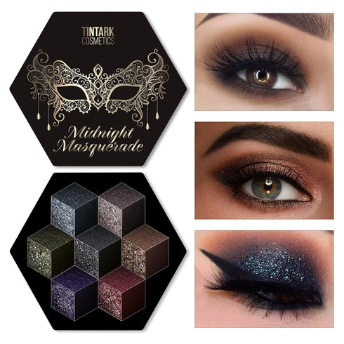 Black Smokey Eyeshadow Makeup Palette, Dark Smoky Eye Shadow Palettes for Halloween Goth Make up Glitter Shimmer Matte Pallets, Midnight Masquerad...