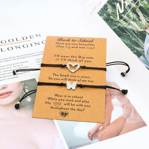 FUTIMELY Back to School Bracelet Gifts Mother and Daughter Infinity Heart Butterfly Matcing Wish Bracelet Set for Mommy and Me First Day of School...
