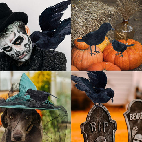 3-Pack Halloween Black Feathered Crow Realistic Handmade Crow Prop for Halloween Party Outdoors and Indoors Decoration...