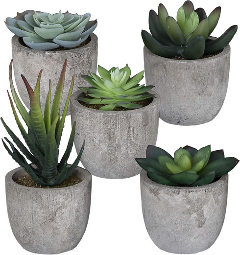 Set of 5 Succulents Fake Plants Bedroom Aesthetic Small Fake Plants Bathroom - Mini Fake Plants Decor for Office Desk Decor - Tiny Realistic Fake ...