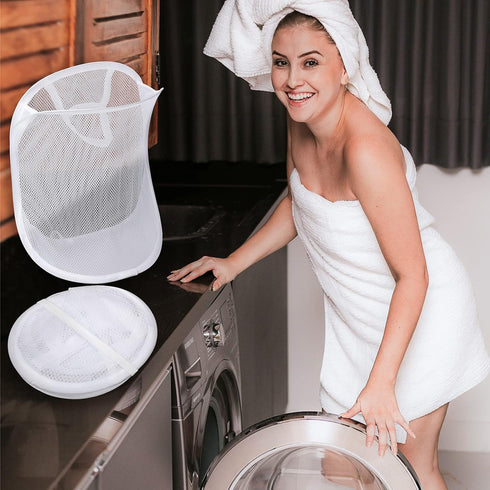 3 Pieces Hanging Laundry Hamper Laundry Bag to Hang Foldable Mesh Hamper Dirty Cloth Basket with Carry Handle Door Net for Store Cloth, Toy, Campi...