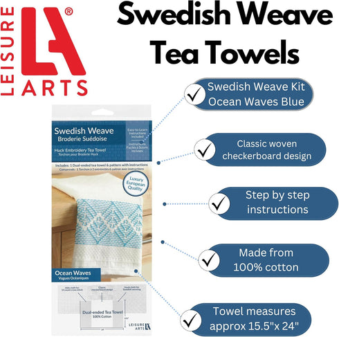 Swedish Weave Towel Kit, Ocean Waves Blue, traditional swedish weaving, huck weaving, swedish weaving patterns, swedish weave fabric, swedish weav...