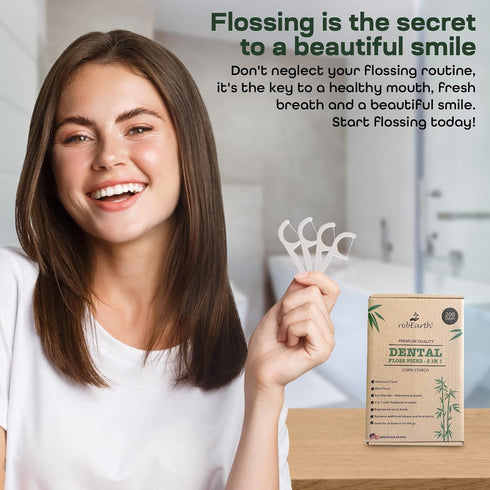 Natural Dental Floss Picks - Oral Care Dental Pick w/Mint Flavored Toothpicks, 2-in-1 Natural Floss & Toothpicks, Plant-Based Dental Flossers, Too...